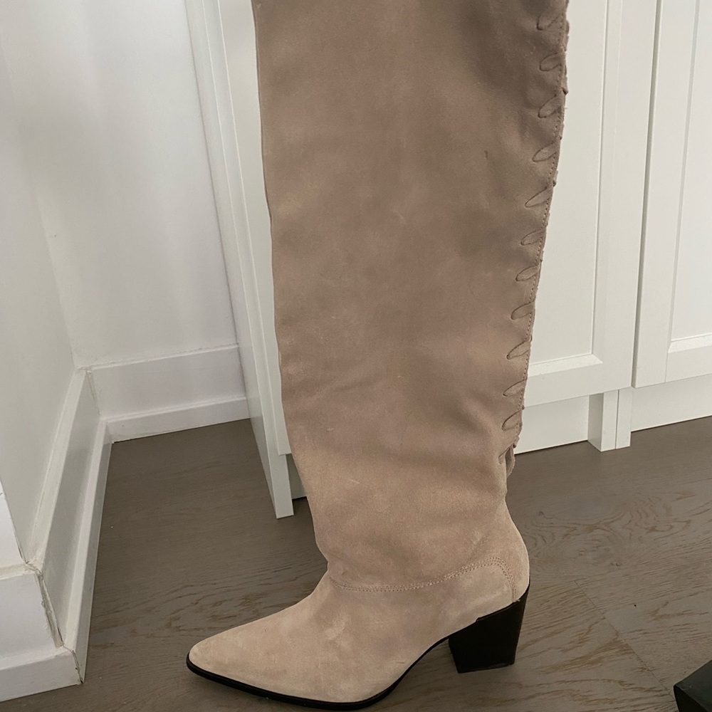 Zara Taupe Suede Knee-High Heeled Boots